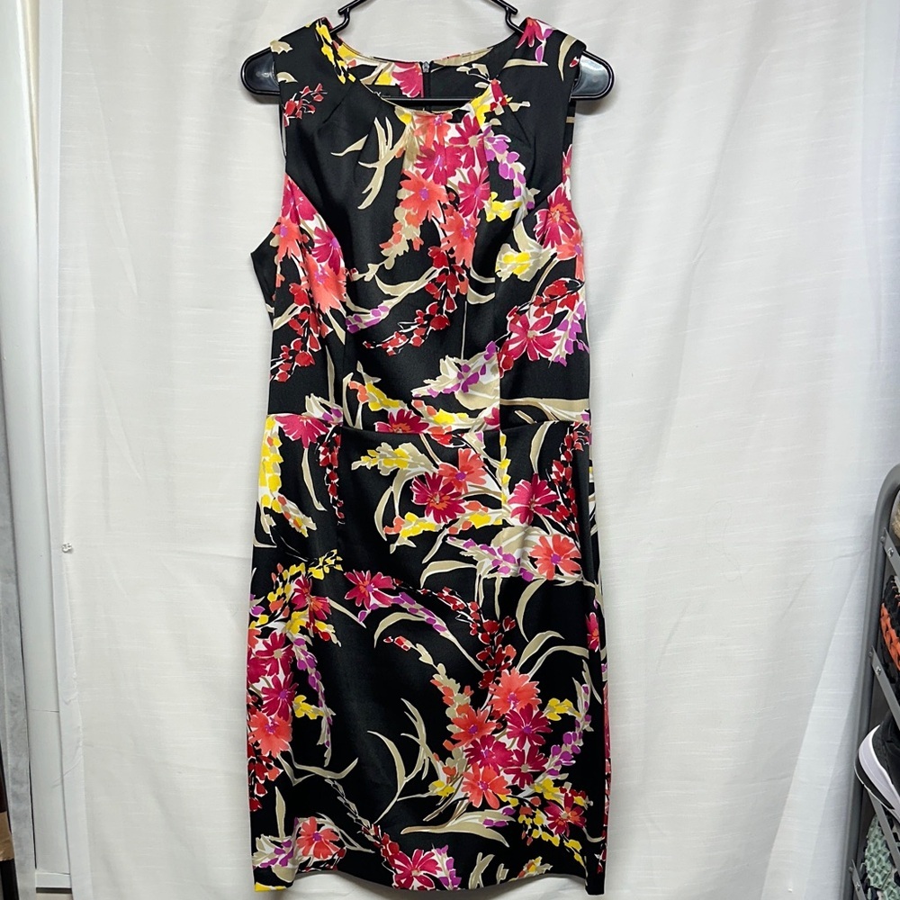 Alyx Vibrant Bright Floral Midi Sheath DressBlack NWOT